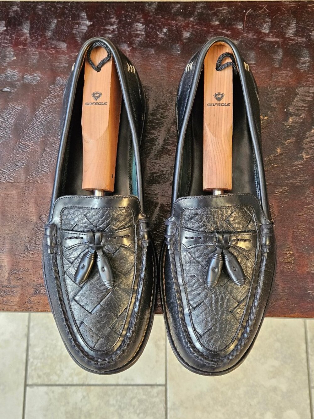 Trask Men's Woven Black Leather Tassel Loafers, Sz 9 - Picture 2 of 16